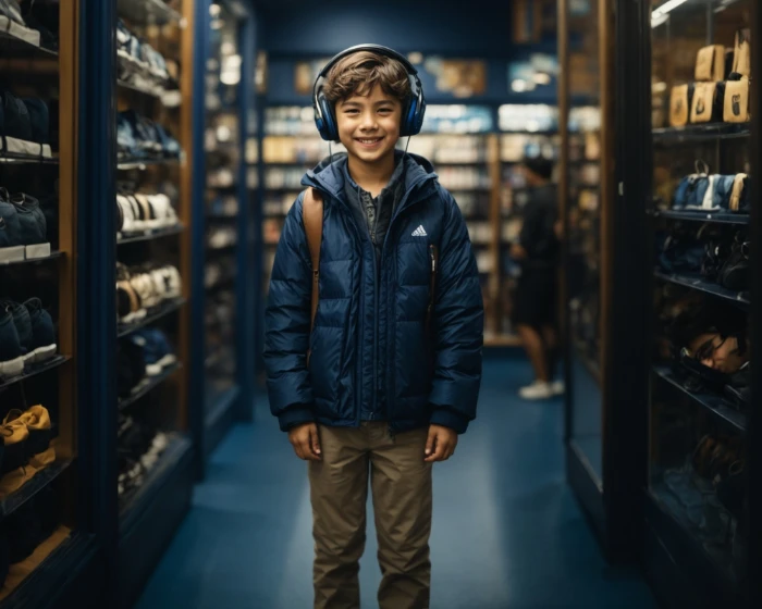 Smiling boy in shop wearing headphones, phone repairs shop in Chesham